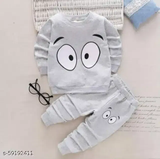 Hosiery Cotton Full Sleeves T-Shirt with Pant Clothing Set for Kids (Grey, 6-12 Months)