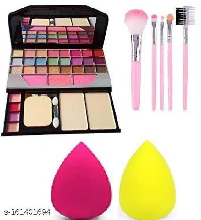 Eye Shadow Palette with 5 Pcs Makeup Brushes & 2 Pcs Blenders (Multicolor, Set of 3)