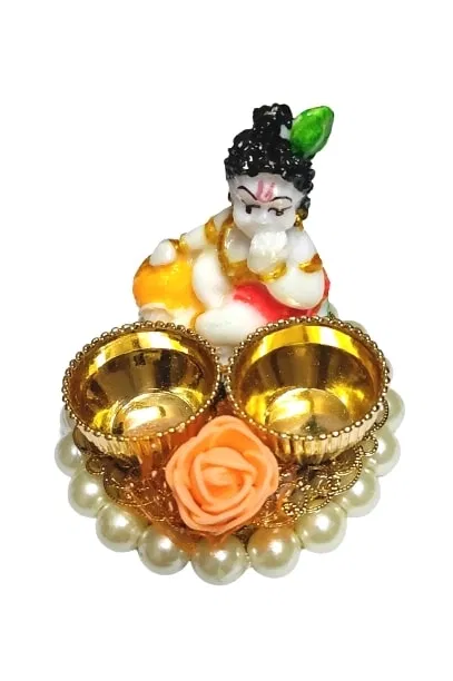 Metal Decoretive Pooja Thali, Multicolour Pack of 1