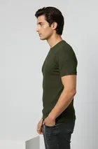 Polyester Round Neck T-shirt for Men, Olive 