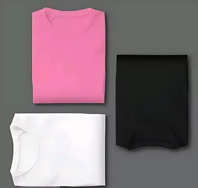 Solid Round Neck T-Shirt for Men (Pack of 3) (Multicolour, S)