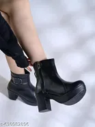 Shoetopia Solid Synthetic High-Top Heeled Boots Black 