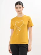 Heart Outline Women T-Shirt (Mustard, M)