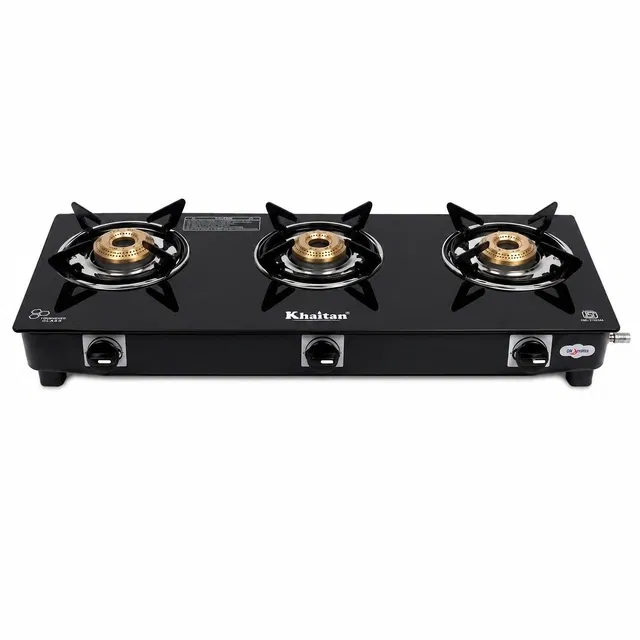 Khaitan 3B BP JIO Black Glass Manual Gas Stove  (3 Burners, Pack of 1)