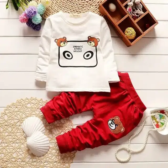 Hosiery Top & Bottom Set for Kids (Red, 12-18 Months)
