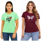 Cotton Blend T-shirt for Women, Green & Maroon, Pack of 2 