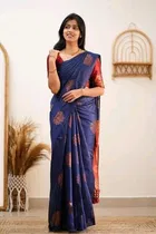 Litchi Silk Woven Design Saree for Women, Blue 