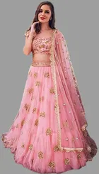 Net Embroidred Semi Stiched Lehenga Choli for Women 