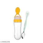 Combo of Feeder Bottle (90 ml) with Double Head Spoon for Baby (Yellow & Sea Green, Set of 2)