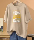 Cotton Blend Printed T-Shirt for Women, Beige 