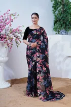 Georgette Printed Saree for Women, Multicolor, Pack of 2 