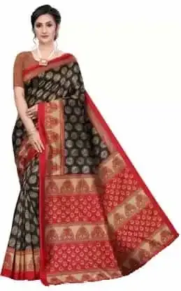 कानूड़ा प्रिंट्स फैंसी विमेंस मैसूर आर्ट सिल्क प्रिंटेड साड़ी (रेड) (K-47)