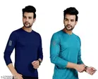Round Neck Solid T-Shirt for Men (Navy Blue & Sky Blue, S) (Pack of 2)