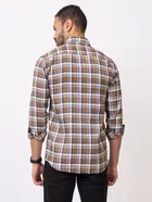 Cotton Blend Checkered Shirt for Men, Brown 