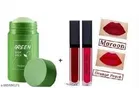 Green Tea Face Mask Stick with 2 Pcs Liquid Lipstick for Women 