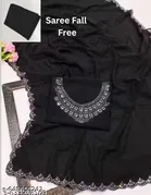 Georgette Applique Saree for Women, Black 