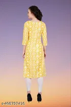 Polycotton Printed Kurti for Women, Yellow 