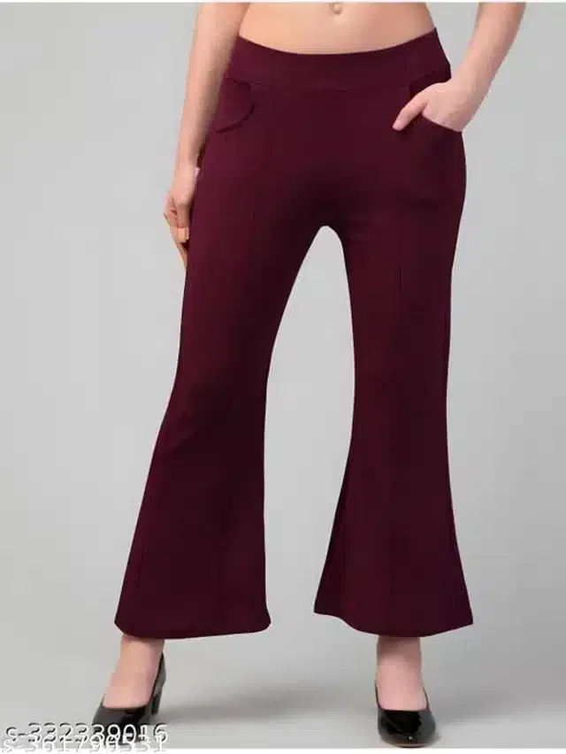 Cotton Blend Trouser for Women (Wine, 28)