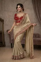 Bollywood Chiffon Saree with Ready Made Blouse and Embroidery Work for Women 