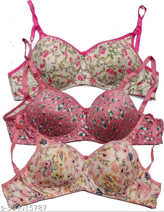 Cotton Blend Printed Padded Bra for Women (Multicolor, 40B) (Pack of 3)
