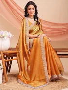 Chiffon Embellished Saree for Women, Orange 