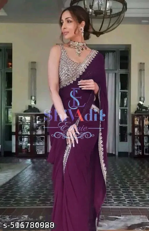 Chiffon Woven Design Saree For Women, Purple