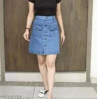 Denim Solid Skirt for Girls (Sky Blue, 13-14 Years)