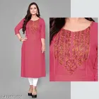 Solid Embroidered Rayon Kurti for Women 