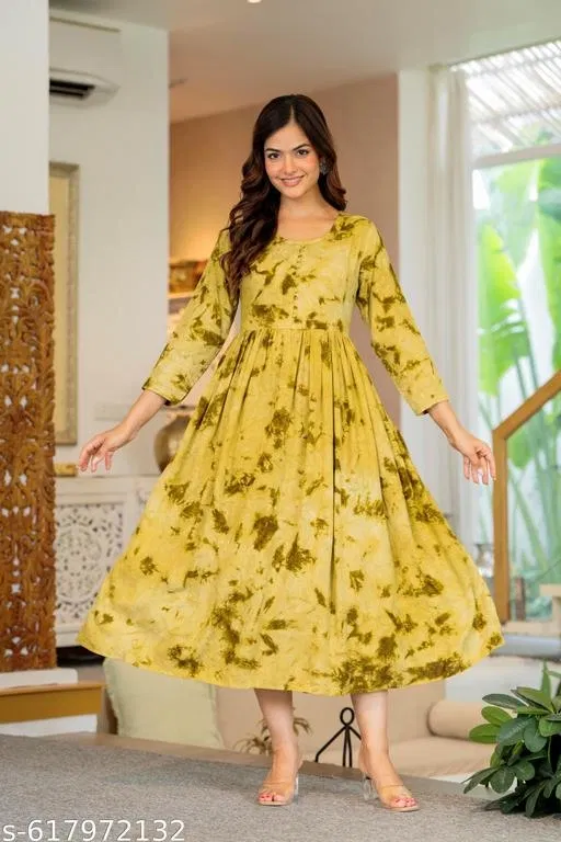 Rayon Kurti for Women, Yellow (5XL)