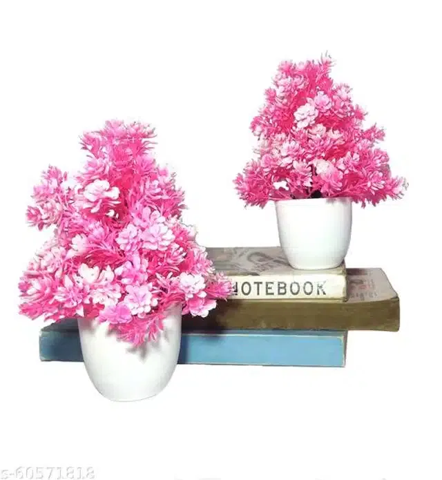 Artificial Plants with Pot (Pink & White, Pack of 2)