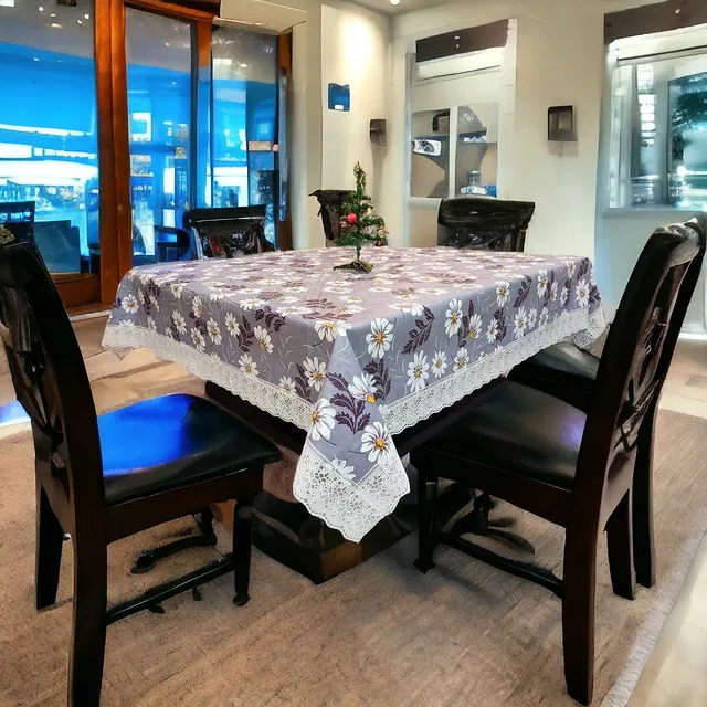 Polyester Printed Table Cloth (Grey, 60x90 inches)