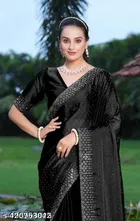 Georgette Solid Saree For Women, Black