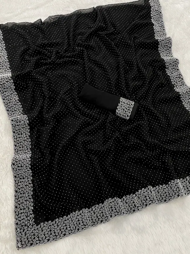 Georgette Woven Design Saree for Women (Black, 6.3 m)