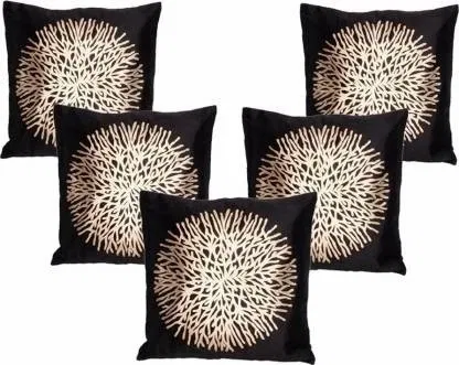 Jute Cushion Covers (Black, 16x16 inches) (Pack of 5)