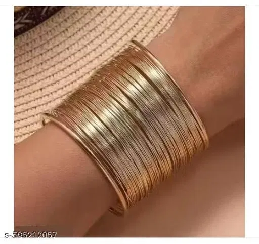 Gold Plated Party Statement Mesh Design Silver Free Size Korean Cuff Bracelet For Women and Girls