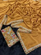 Crepe Solid Saree for Women, Yellow 