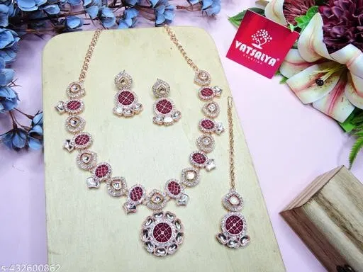 Rose Gold Exclusive Designer Necklace Set for Women (Pink, Free Size)