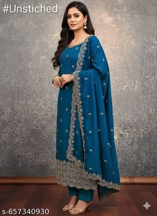 Embroidered Ethnic Motif Palazzo Suits for Women (Multicolor, Un Stitched)