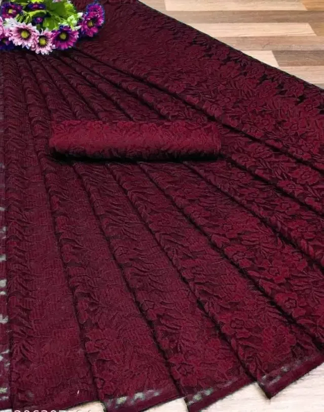 Net Floral Saree for Women (Maroon, 6.3 m)