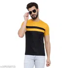 Round Neck Solid T-Shirt for Men (Yellow & Black, M)