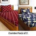 Polycotton Single Bedsheet with Pillow Cover 60x90 Inch (Maroon & Blue) Pack of 2