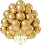 PARTYMASH Golden Metallic Chrome Balloons - 25 Pcs Gold Metallic Balloons, Metallic Golden Balloons For Decoration, Gold Balloons For Decoration, Balloon For Decoration (Pack of 25)