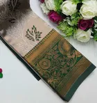 Dola Silk Zari Woven Saree for Women, Beige & Green 