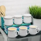 6 Pcs Ceramic Tea & Coffee Cup Set - Golden Strip