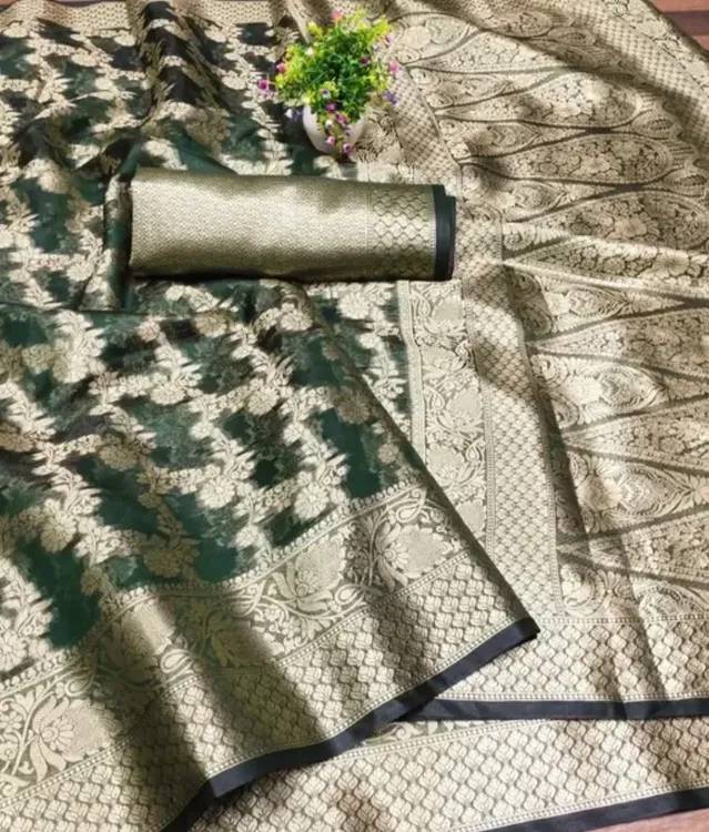 Organza Zari Woven Saree for Women (Green, 6.3 m)