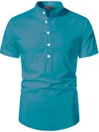 Cotton Half Sleeves Short Kurta for Men (Turquoise, S)