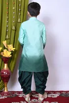 Dupion Silk Printed Kurta with Dhoti for Boys, Green 