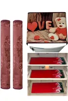 Knit Printed Fridge 3 Pcs Mat with 2 Pcs Handle & Top Cover 