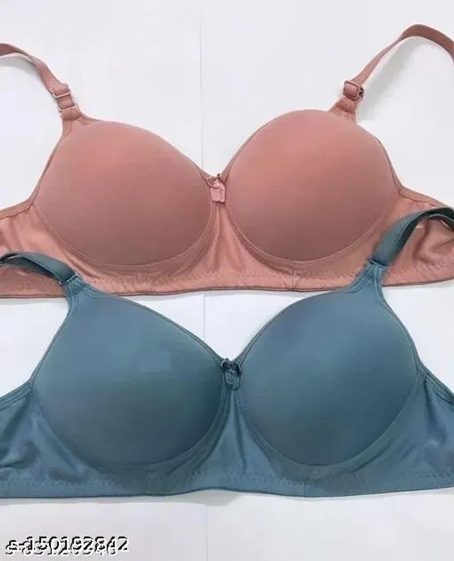 Cotton Blend Solid Padded Bra for Women (Pink & Blue, 36B) (Pack of 2)