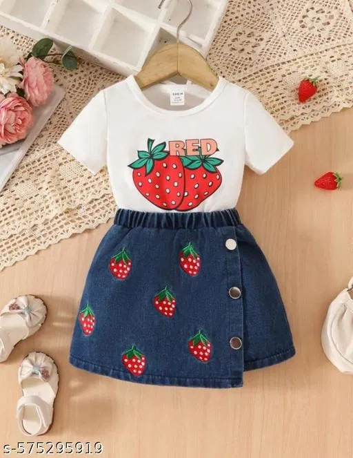 Hosiery Cotton & Denim Printed Clothing Set for Kids, White & Blue (0-3 Months)